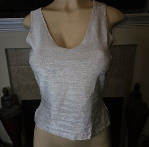 Metallic Shimmer Gray V Neck Tank Top. Size Small.